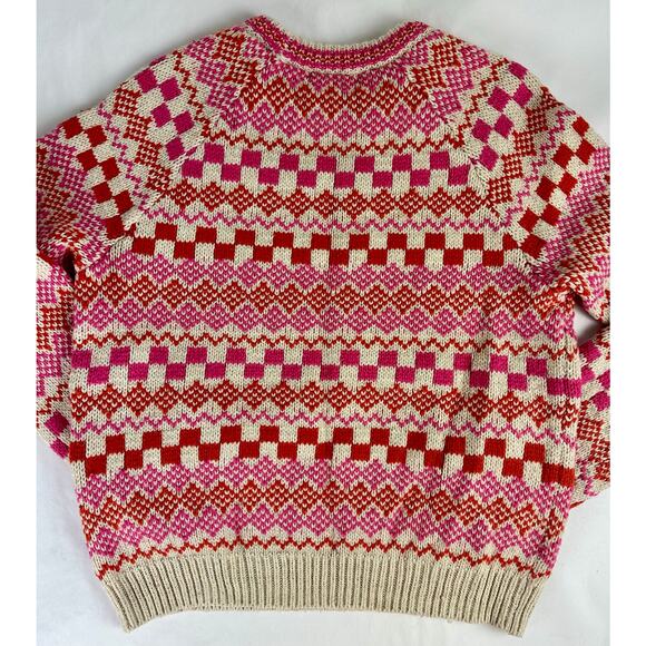 Marine Layer Archive Corralito Pullover Crew Sweater Pink Oatmeal Fair Isle M - Picture 11 of 11